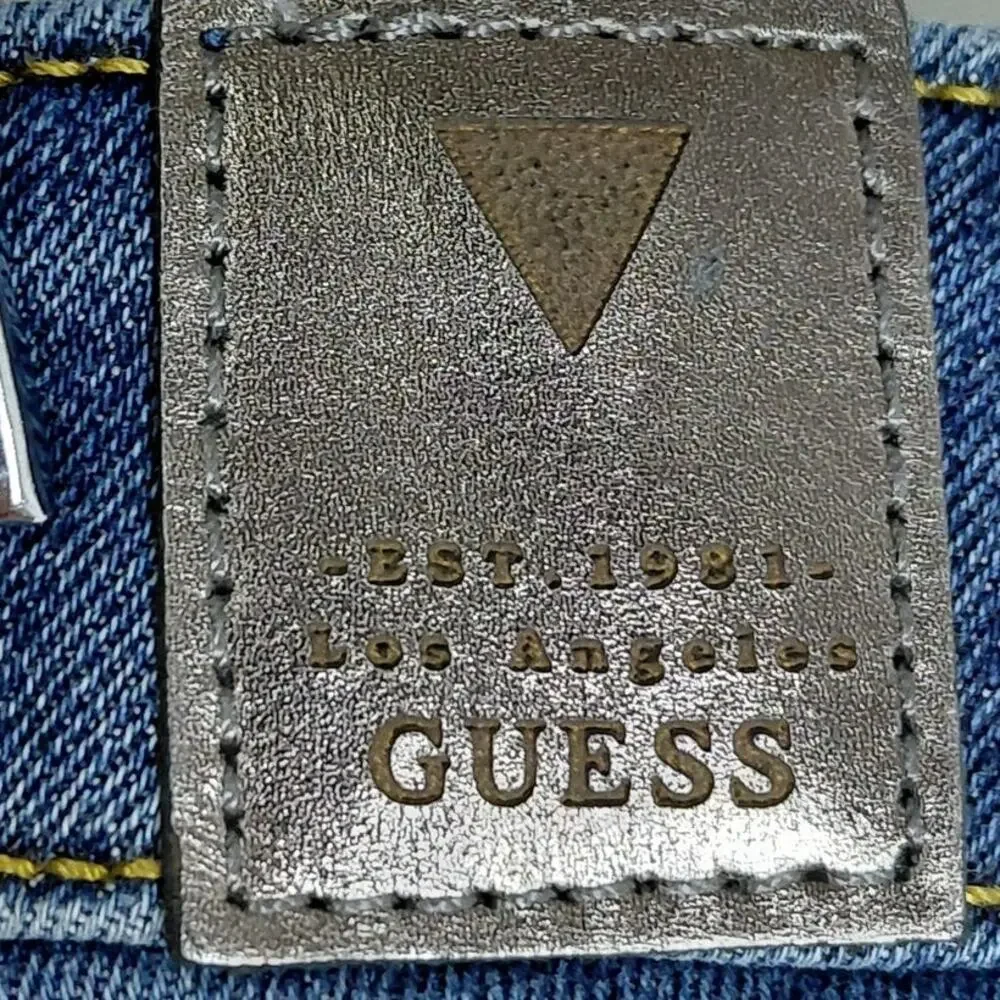 Guess Blue  Medium Wash Rhinestone Pocket Skinny Jeans Women Size 31
